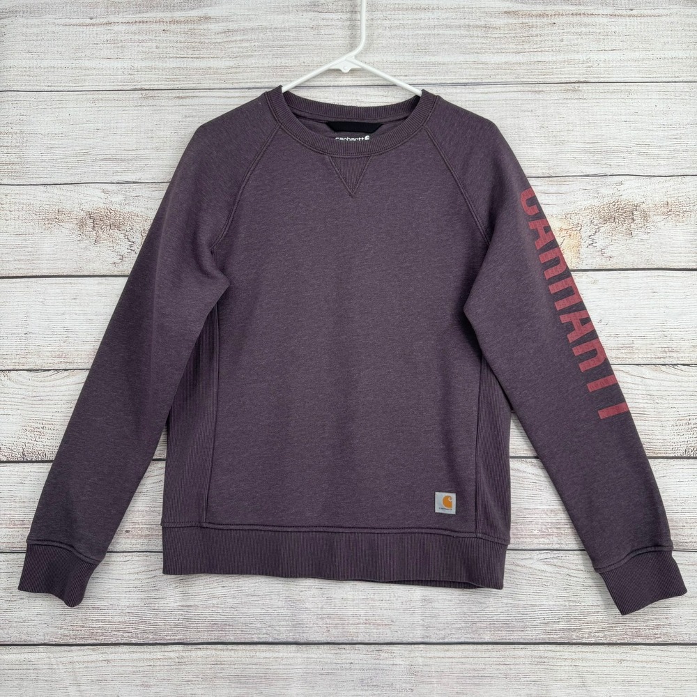 Carhartt Sweatshirt Women Medium Plum Purple Relaxed Fit Sleeve Logo